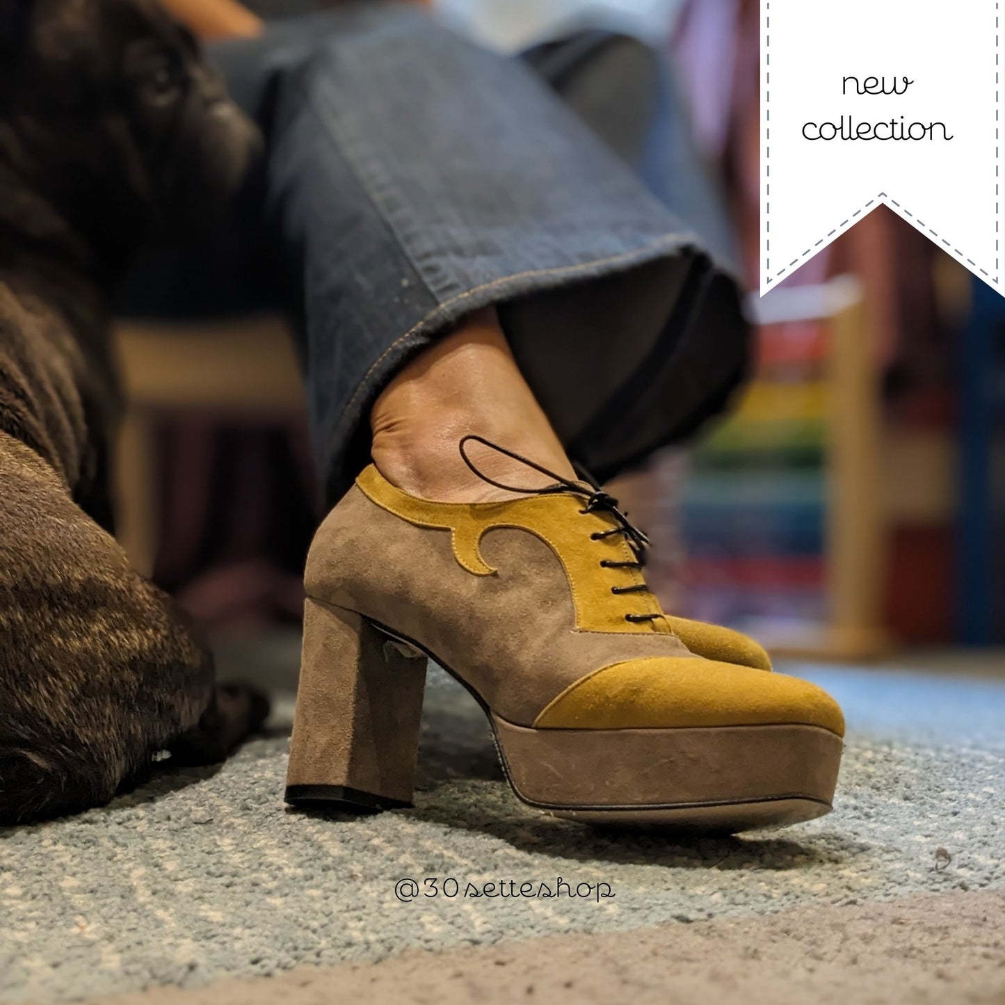 BLONDIE Sand Scarpa stringata con plateau e tacco largo in camoscio ocra e sand