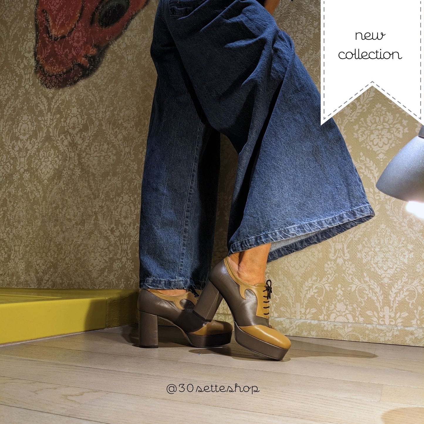 BLONDIE Mostarda Scarpa stringata con plateau e tacco largo in nappa mostarda e fango