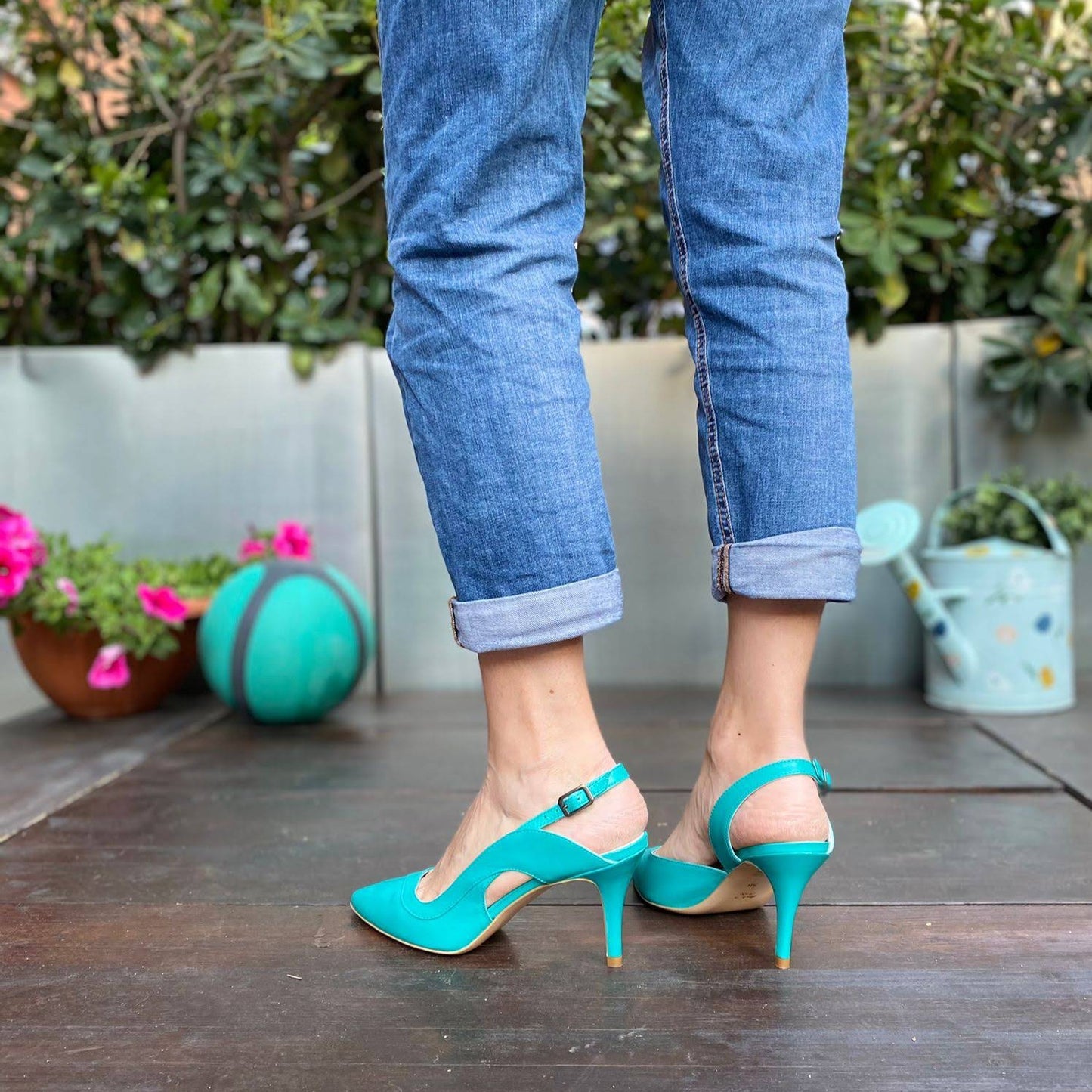 SOPHIE Décolleté Slingback con tacco di 70 mm in nappa acquamarina