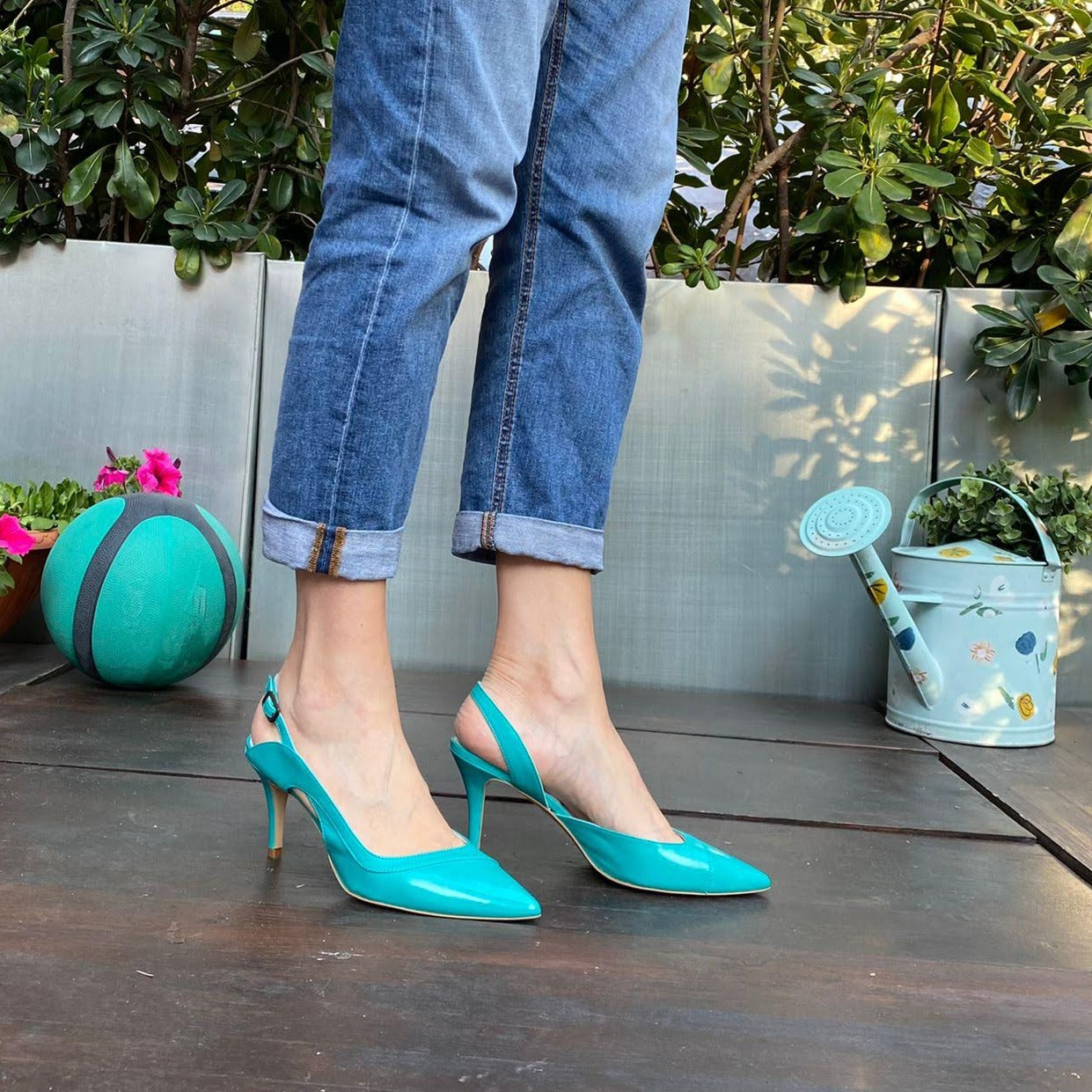 SOPHIE Décolleté Slingback con tacco di 70 mm in nappa acquamarina