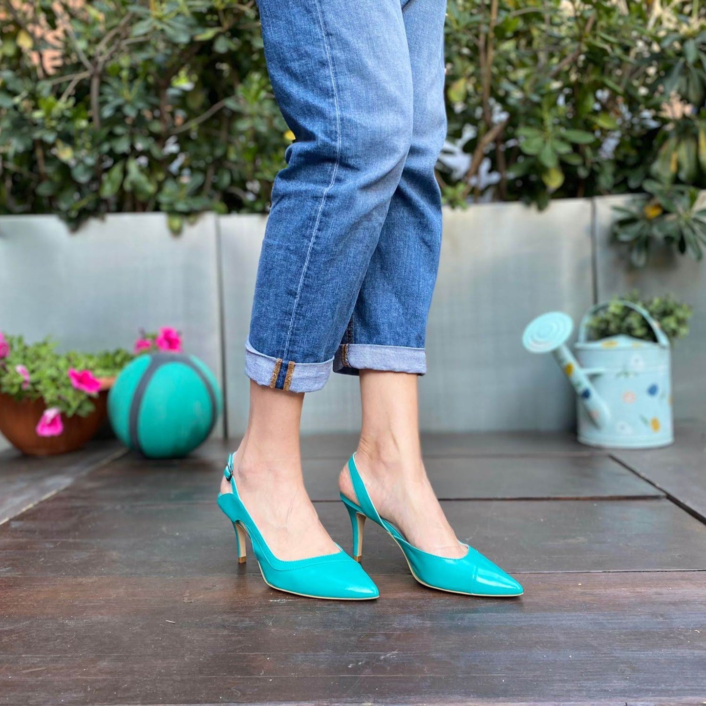 SOPHIE Décolleté Slingback con tacco di 70 mm in nappa acquamarina