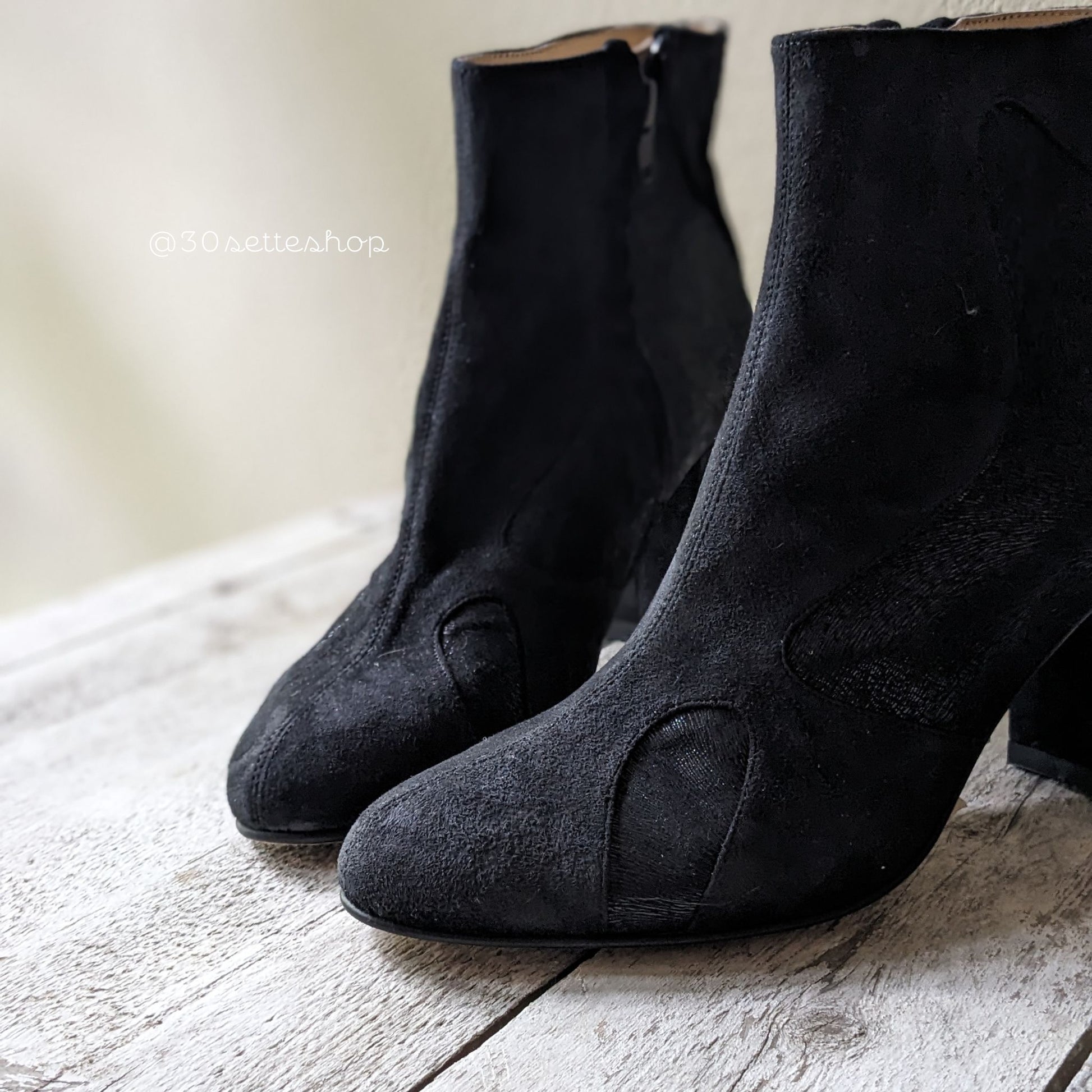 ALICE Stivaletto bimateriale nero tacco 7 cm