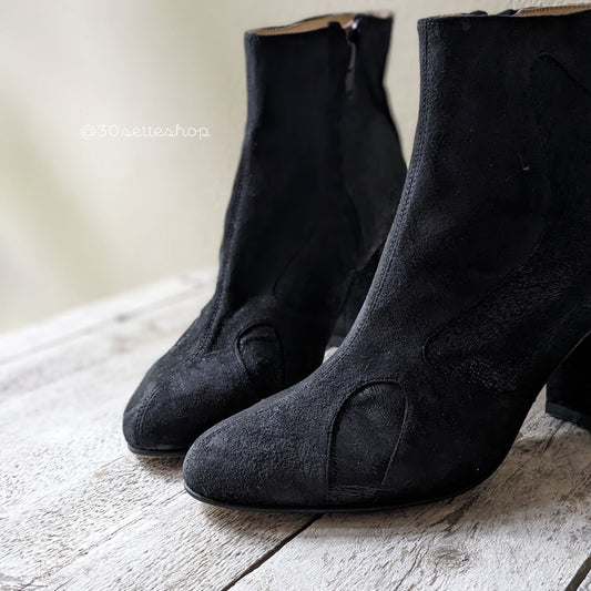 ALICE Stivaletto bimateriale nero tacco 7 cm