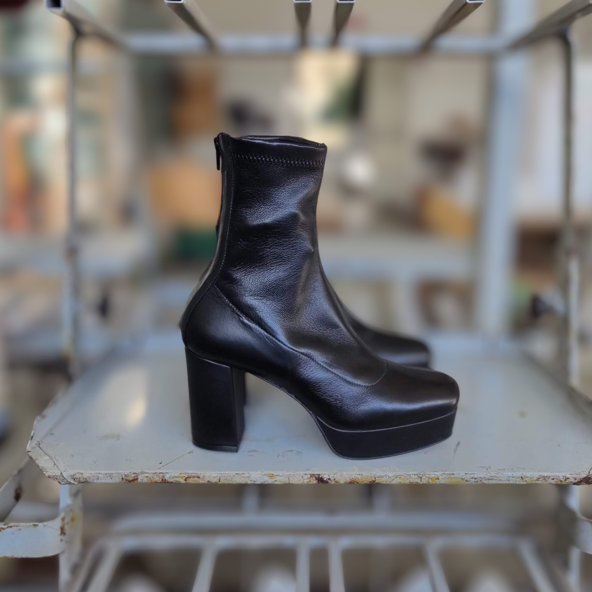 EXTENSION Stivaletto con plateau e tacco stabile in nappa elasticizzata nero