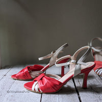 Sandalo slingback in nappa panna e rosso da cerimonia con tacco di 7 cm artigianale