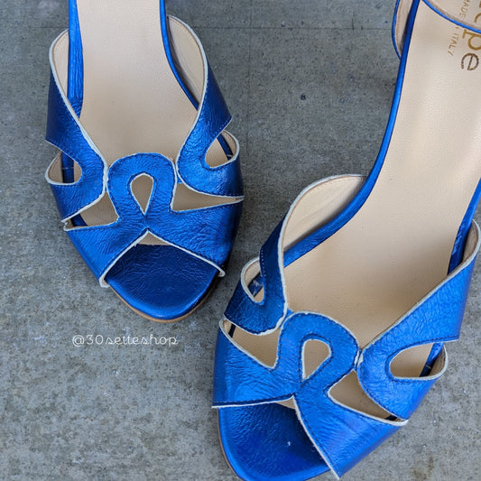 irma decollete con tacco 7 cm a rocchetto pelle blu elettrico