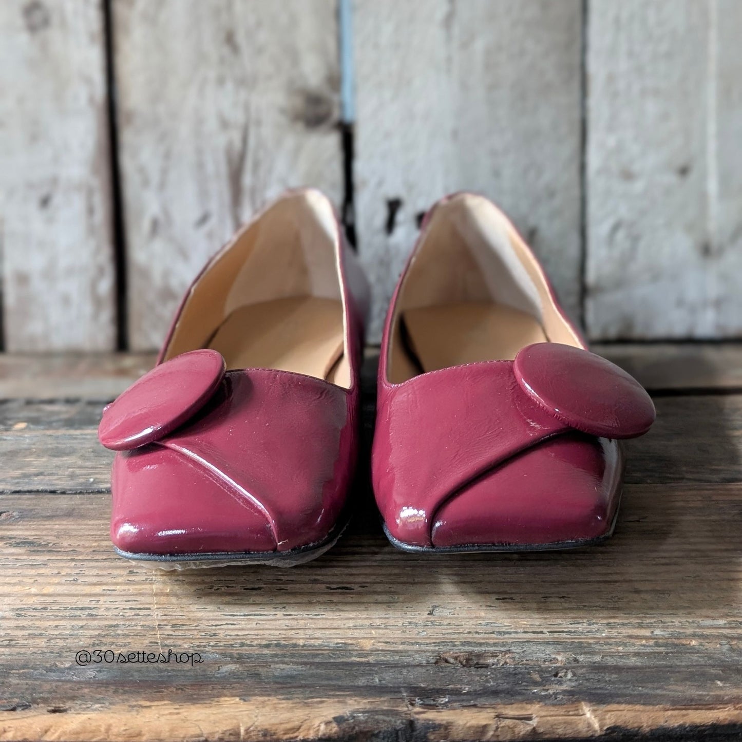 LEA Ballerina punta quadrata tacco di 1 cm con accessorio in naplak bordeaux