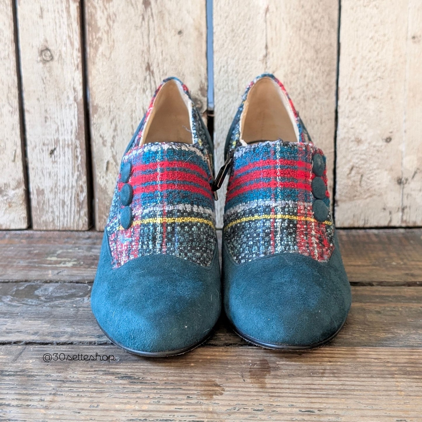 LORENZA Scarpa al malleolo con tacco di 70 mm in tessuto lanoso e camoscio ottanio