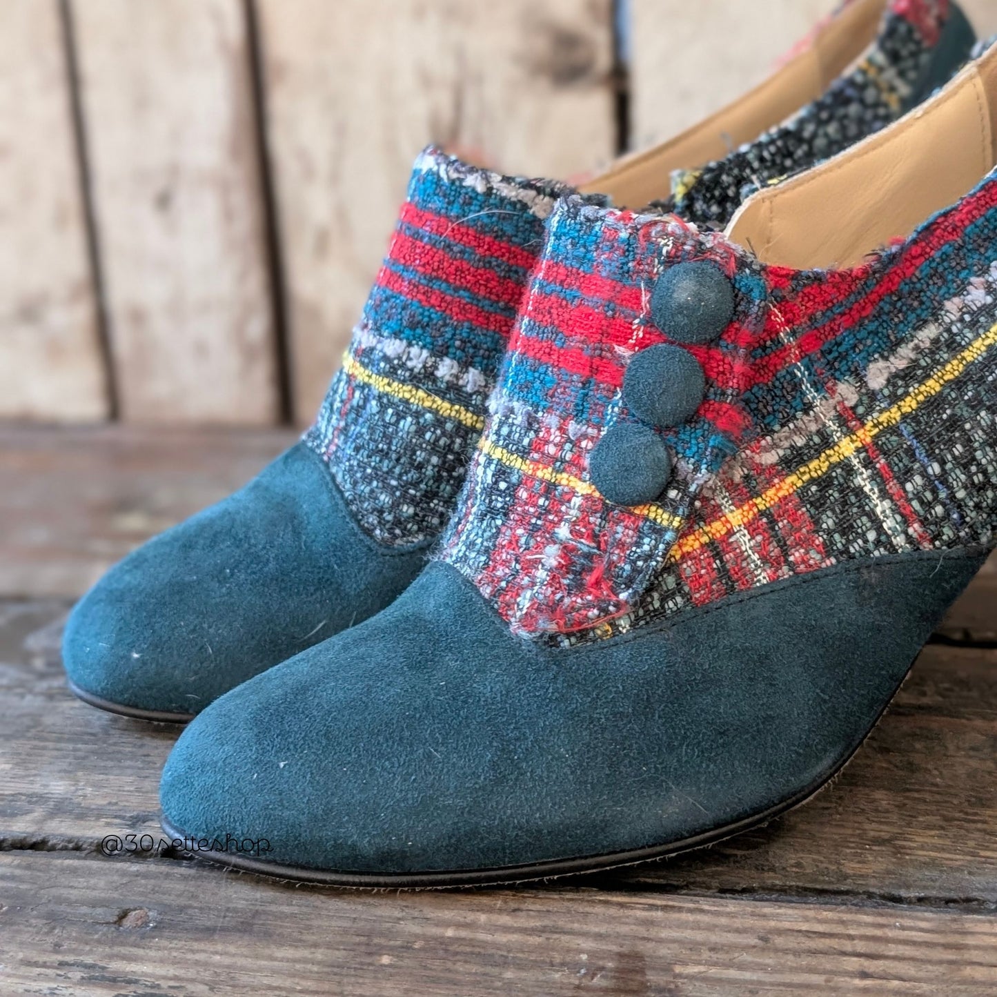 LORENZA Scarpa al malleolo con tacco di 70 mm in tessuto lanoso e camoscio ottanio