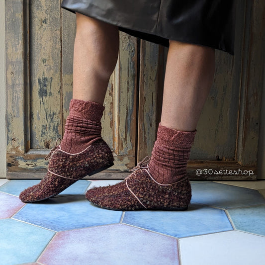 miranda-pantofola-scarpa bassa derby- tessuto lana  con zeppa di 3 cm da cerimonia artigianale mannish style