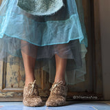 miranda-pantofola-scarpa bassa derby- eco pelliccia colore cammello  con zeppa di 3 cm da cerimonia artigianale mannish style
