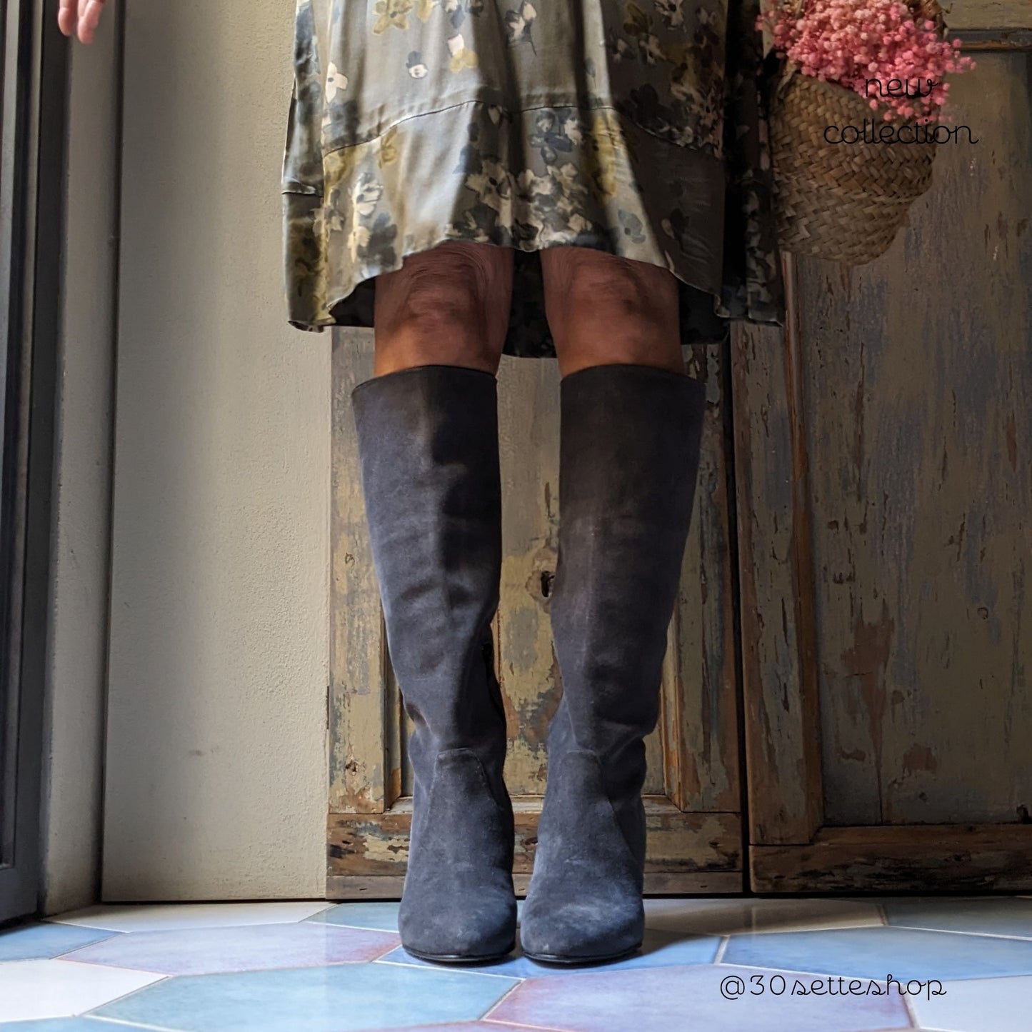 NOEMI Stivale alto con tacco di 70 mm in crosta grigio