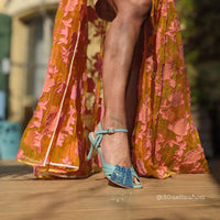 Sandalo da donna con il tacco in glitter azzurro e pelle azzurra