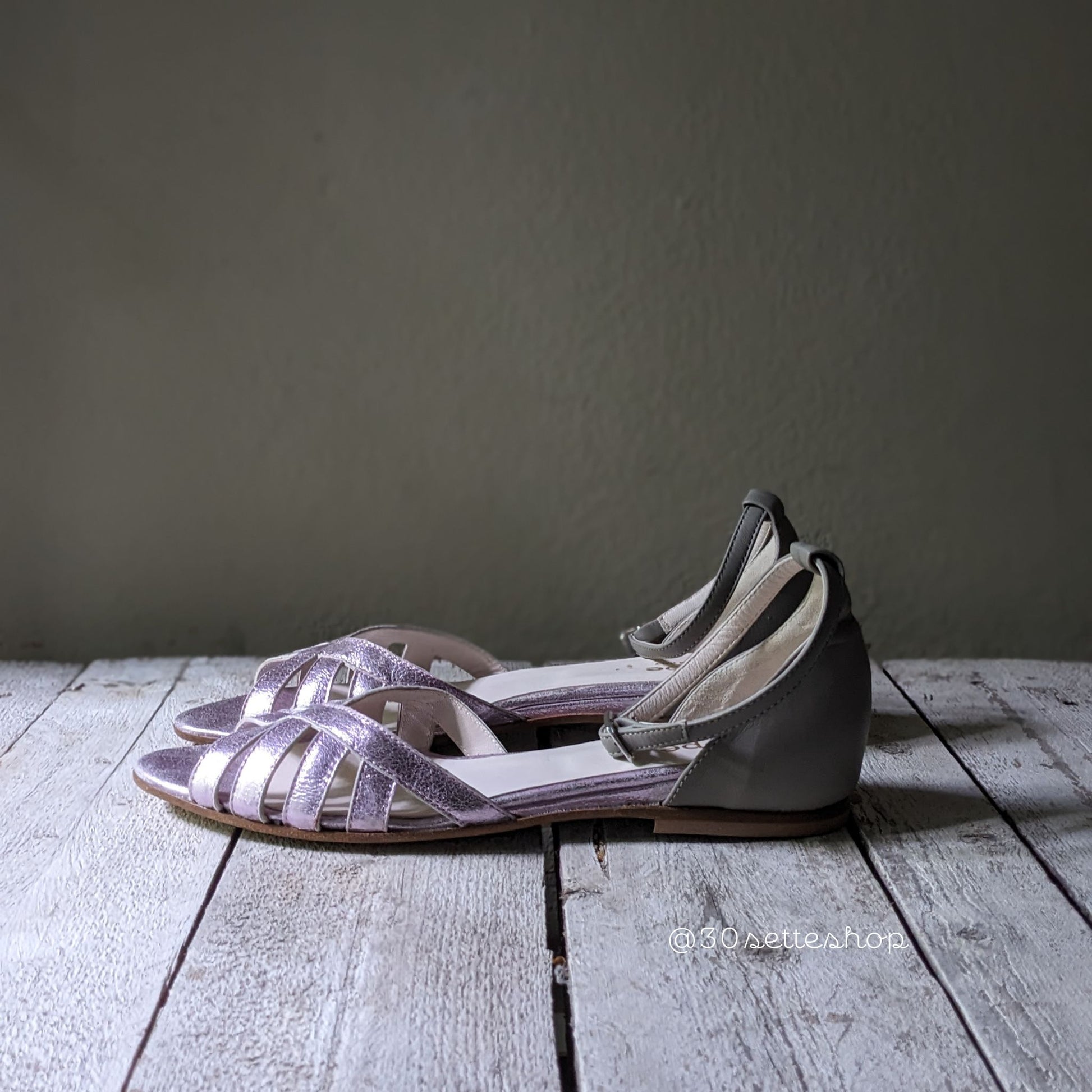 Ballerina spezzata pelle laminato rosa e grigio cenere zeppa di 3 cm da sposa artigianale
