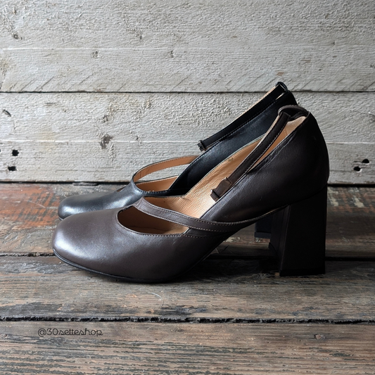 TESSA Décolleté ankle strap in nappa testa di moro