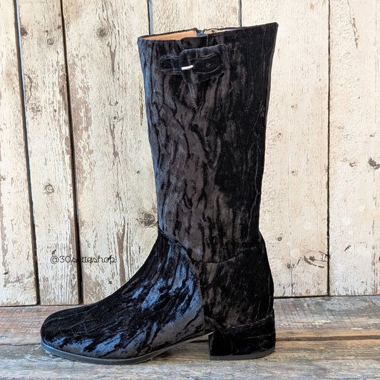 KATE Mezzo stivale con tacco basso di 30 mm in velluto stropicciato nero