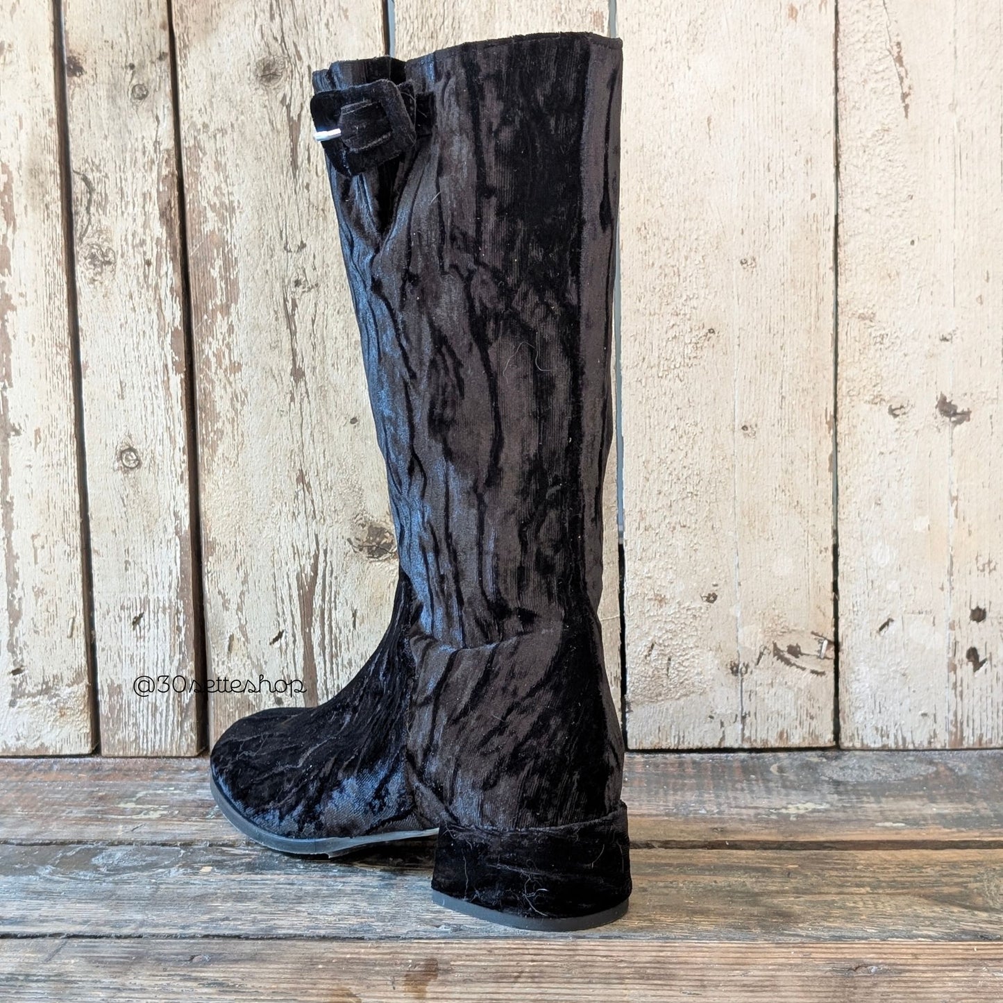 KATE Mezzo stivale con tacco basso di 30 mm in velluto stropicciato nero