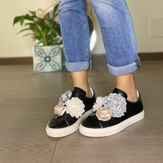 FIRST Nera Sneakers con Maxi Fiori