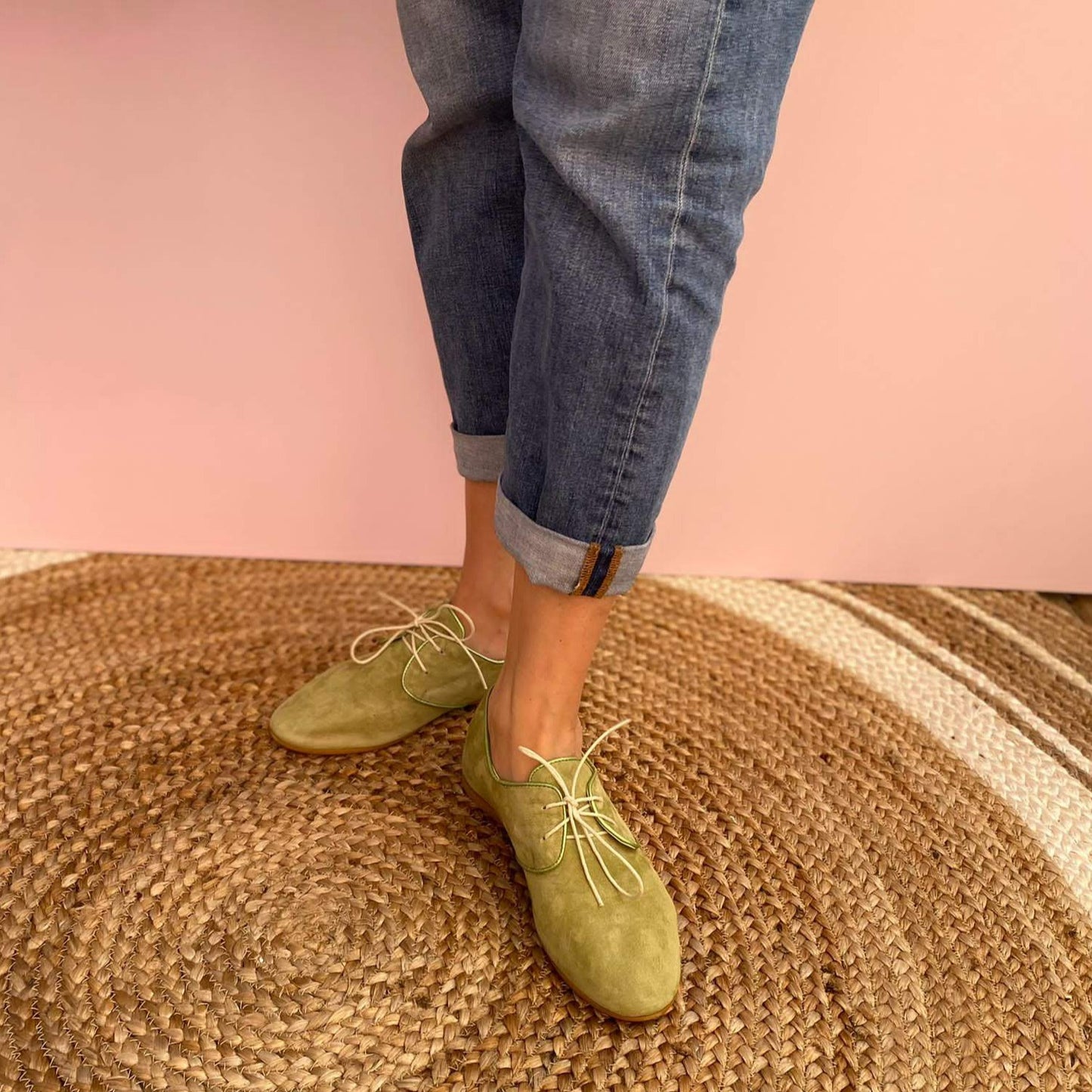 MIRANDA Verde Scarpa stringata modello derby in camoscio verde mela