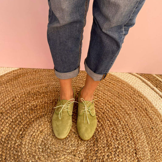 MIRANDA Verde Scarpa stringata modello derby in camoscio verde mela