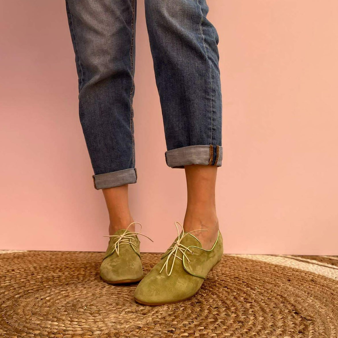 MIRANDA Verde Scarpa stringata modello derby in camoscio verde mela