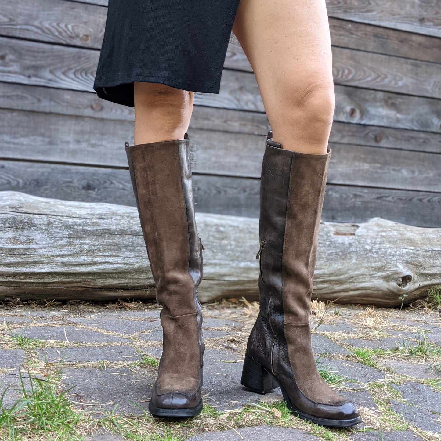 NADA Stivali pelle e camoscio marron