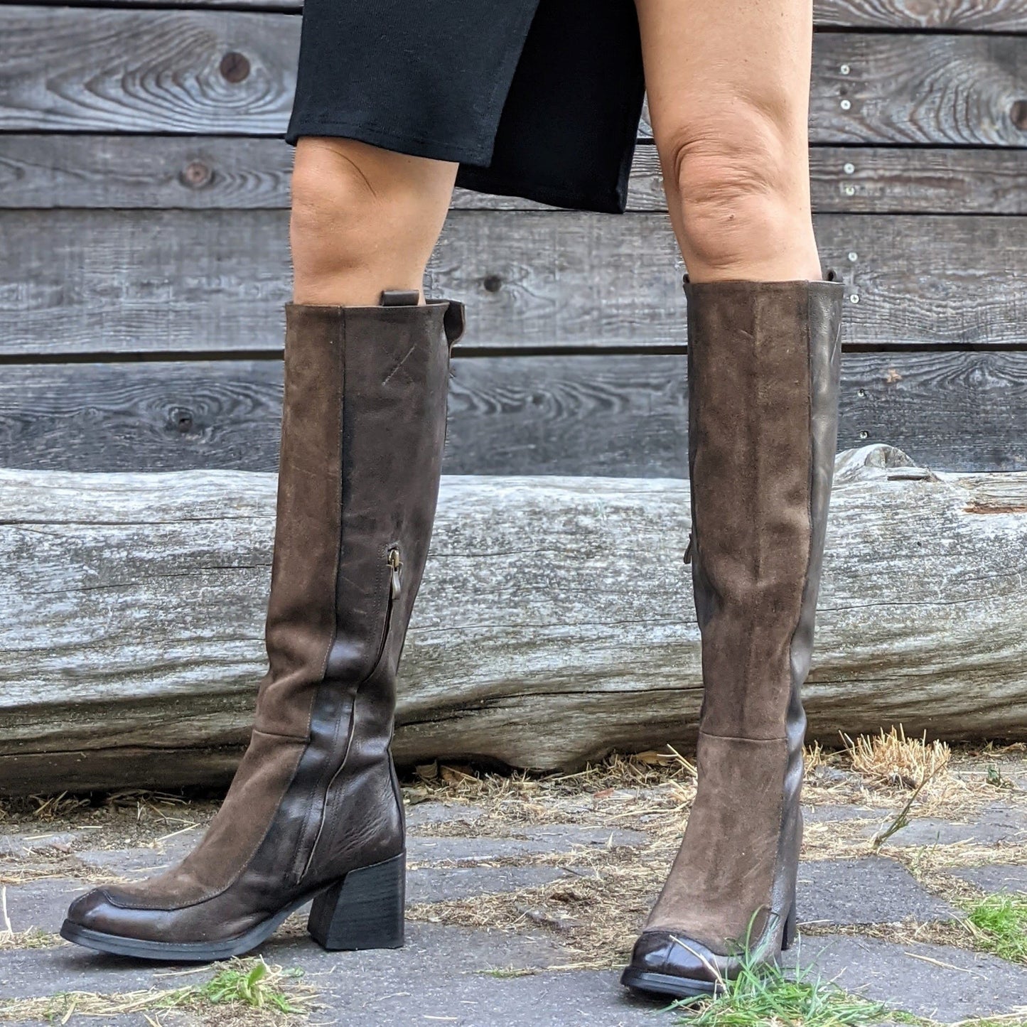 NADA Stivali pelle e camoscio marron