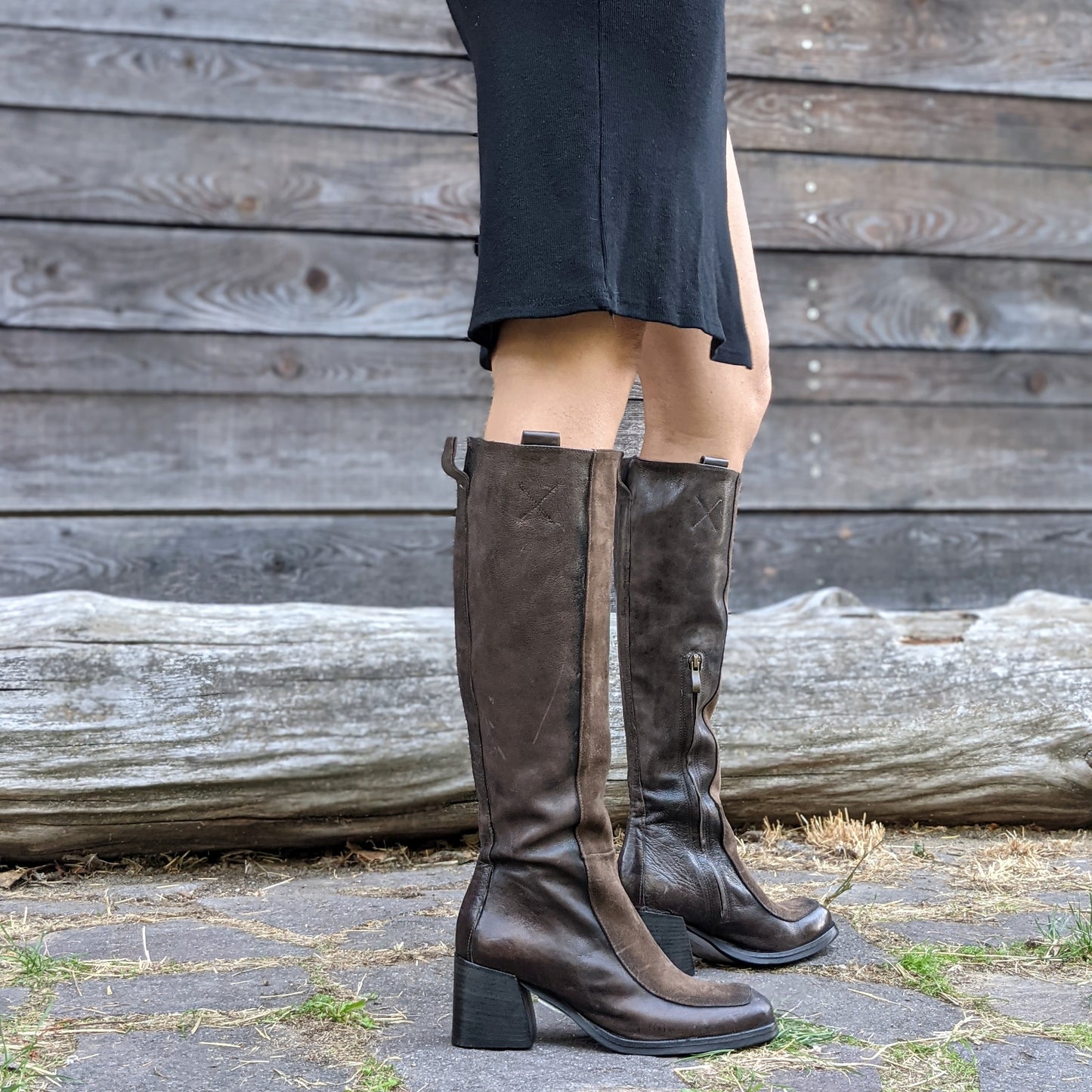 NADA Stivali pelle e camoscio marron